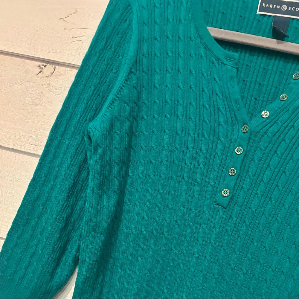 Karen Scott NWT Women's Teal Green Henley 3/4 Sleeve  Sweater in size medium - Picture 5 of 8